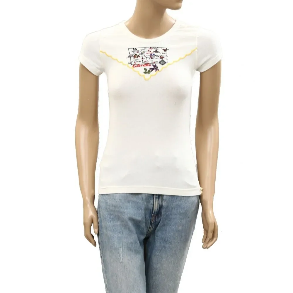 Free People We The Free Wild Country Tee Blouse Top Floral Embroidered XS 286455